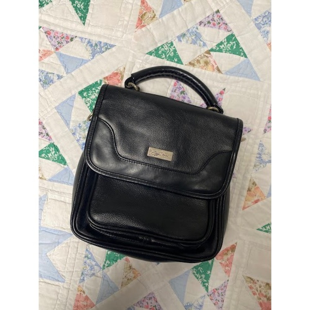 Oggi Domani Black Pebbled‎ Leather Top Handle Flap Bag Crossbody, No Strap